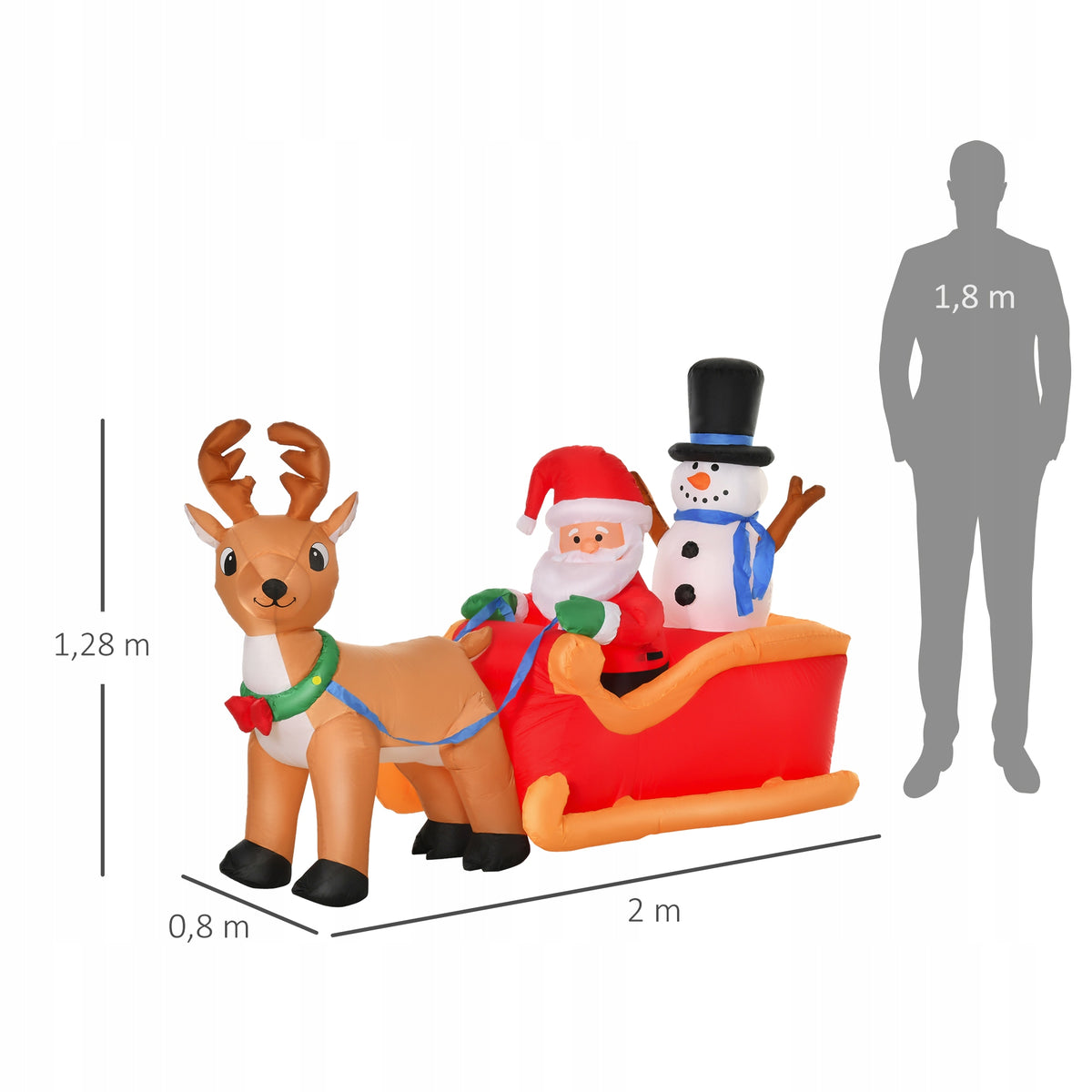 HOMCOM Inflatable Santa Claus on Sleigh with LED and Snowman, Polyester Brand Homcom