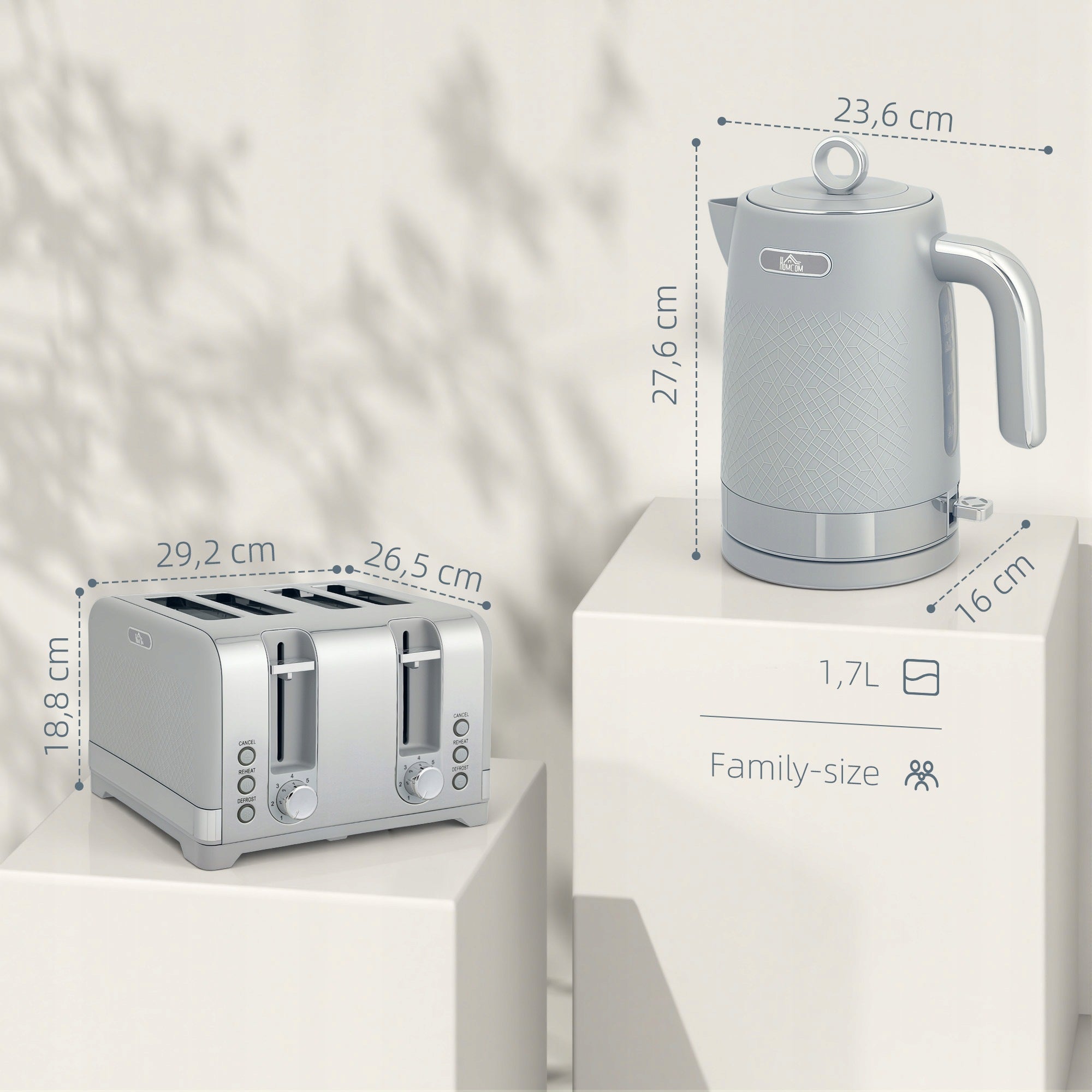 HOMCOM Kettle and Toaster Set 1,7L 2200W Kettle, 4-Slice Toaster Brand Homcom