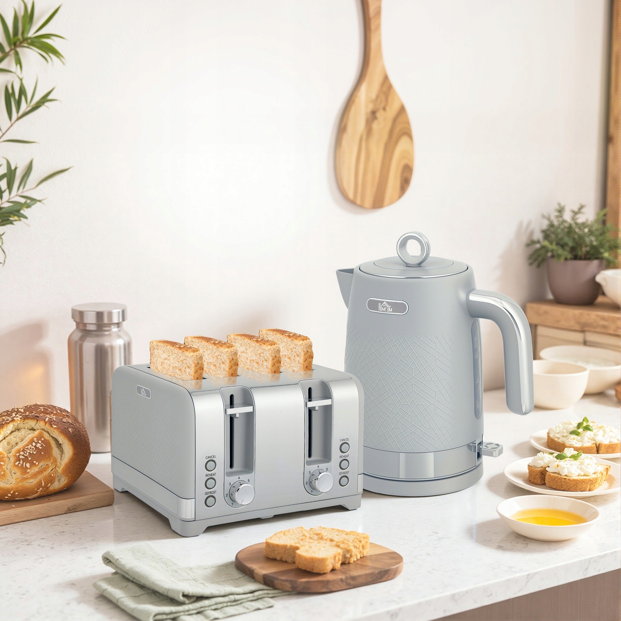HOMCOM Kettle and Toaster Set 1,7L 2200W Kettle, 4-Slice Toaster Packaging status original