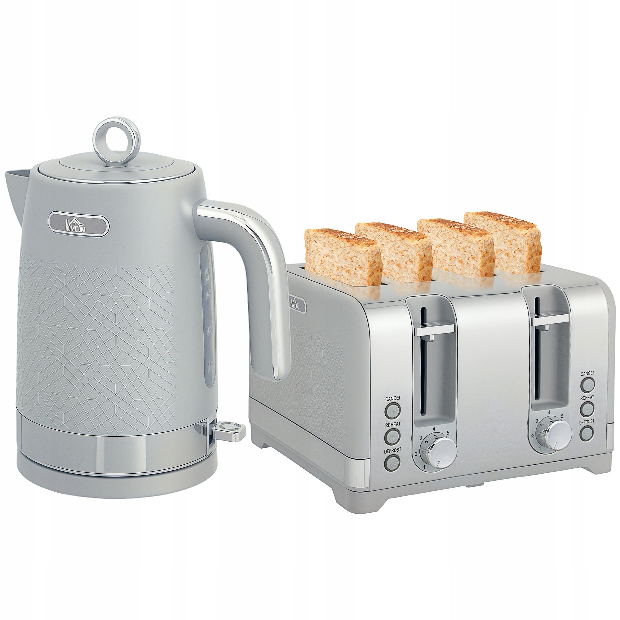 HOMCOM Kettle and Toaster Set 1,7L 2200W Kettle, 4-Slice Toaster