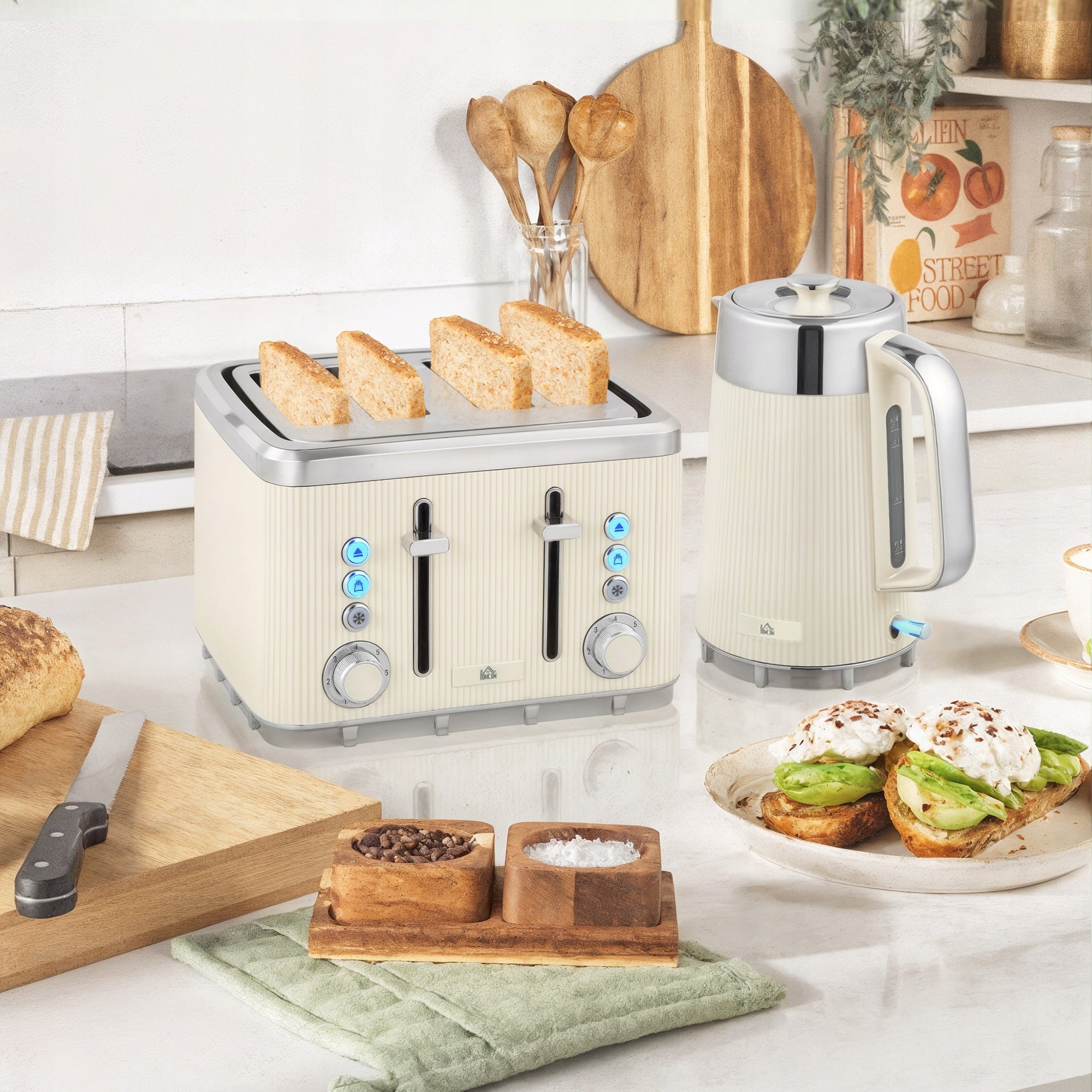HOMCOM Kettle and Toaster Set 1,7L, Quick Kettle, 4 Slice Toaster Packaging status original