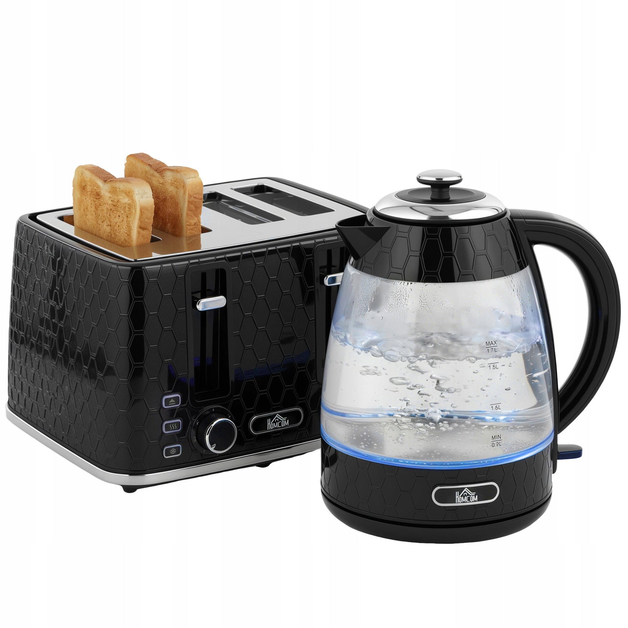 HOMCOM Kettle and Toaster Set with Crumb Tray, Black