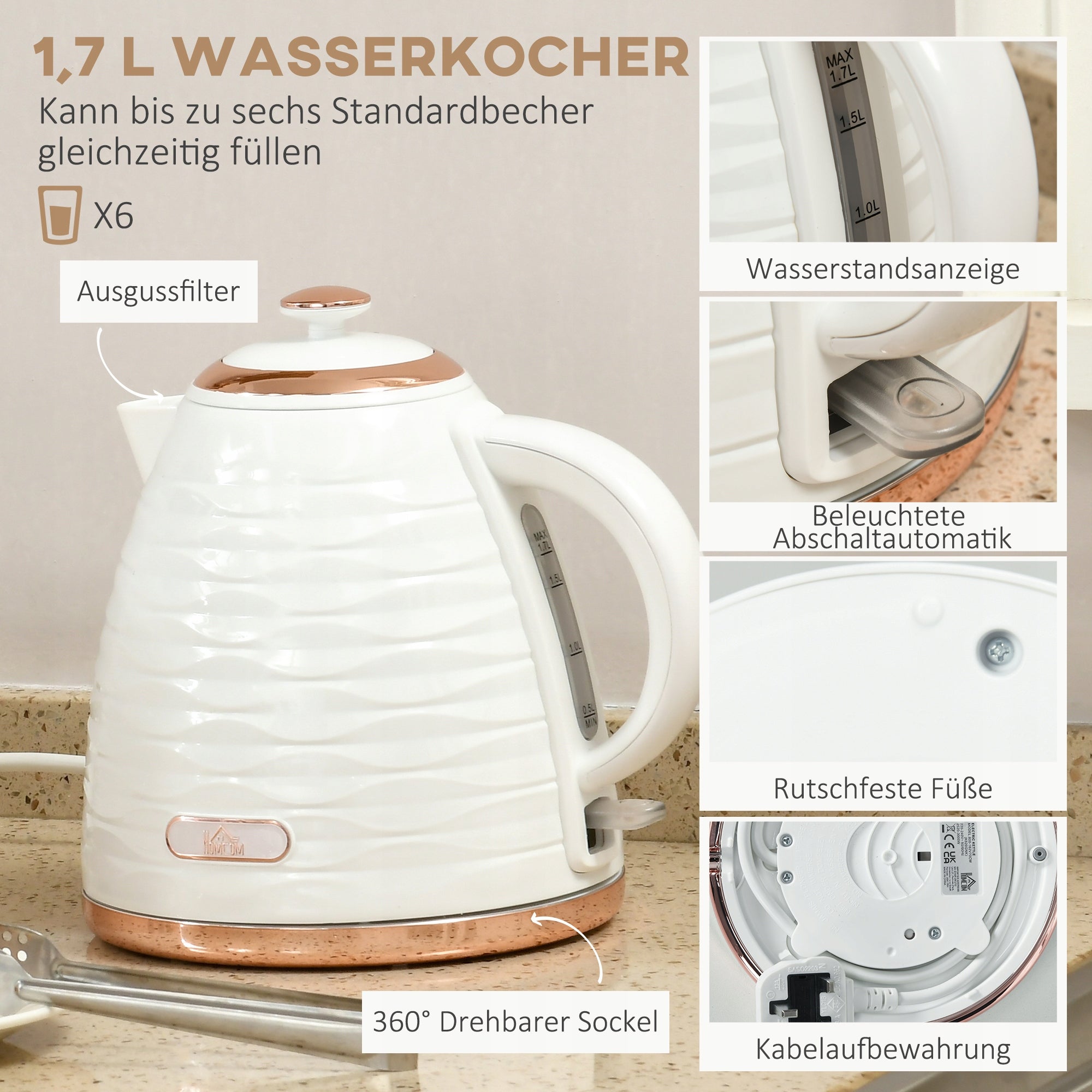 HOMCOM Kettle-toaster set with kettle 1,7L, toaster for 4 slices, cream Brand Homcom