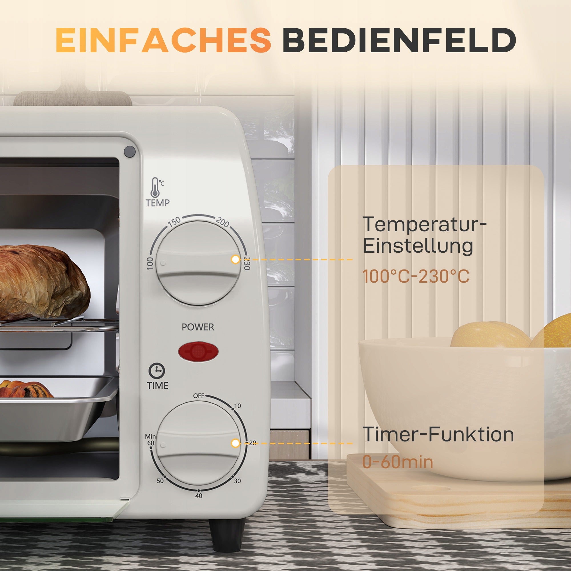 HOMCOM Mini oven 10L 750W, electric, cream, compact Manufacturer code 800-084V90CW
