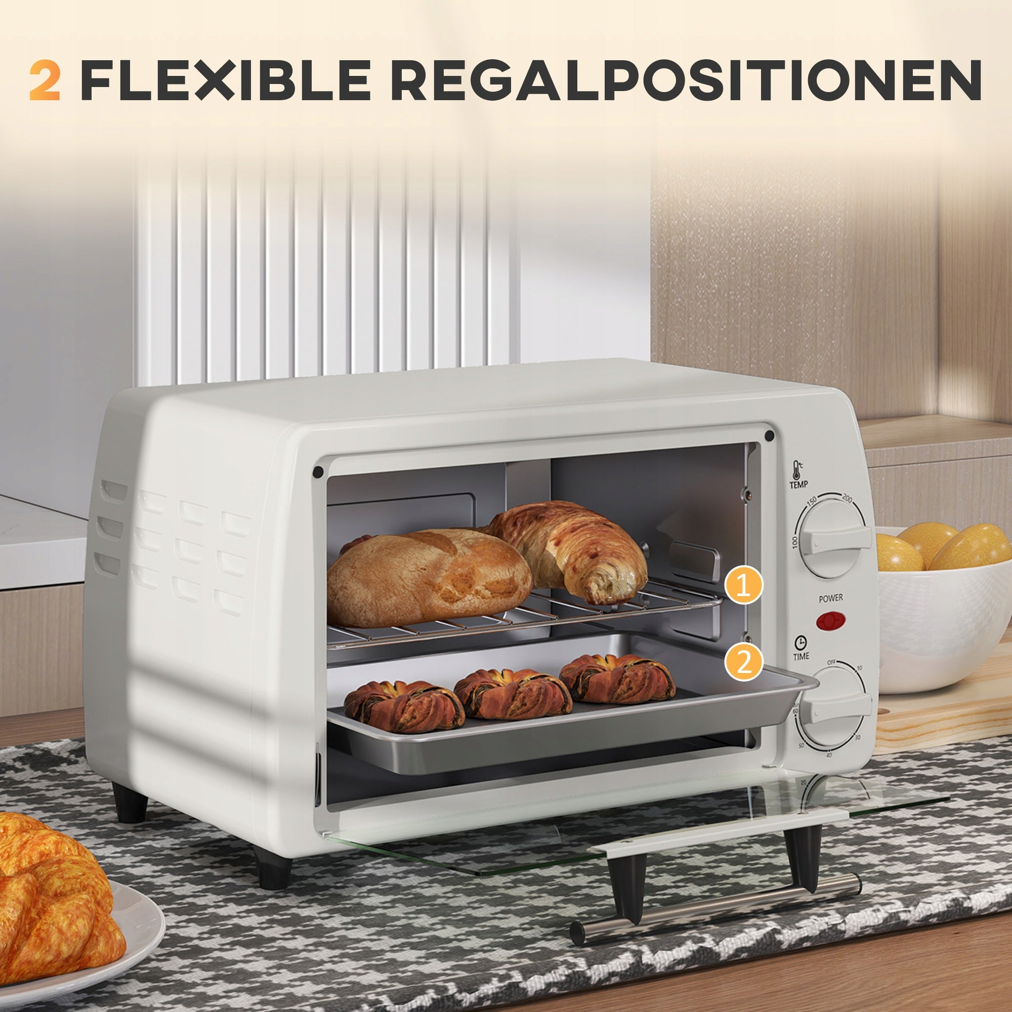 HOMCOM Mini oven 10L 750W, electric, cream, compact Packaging status original