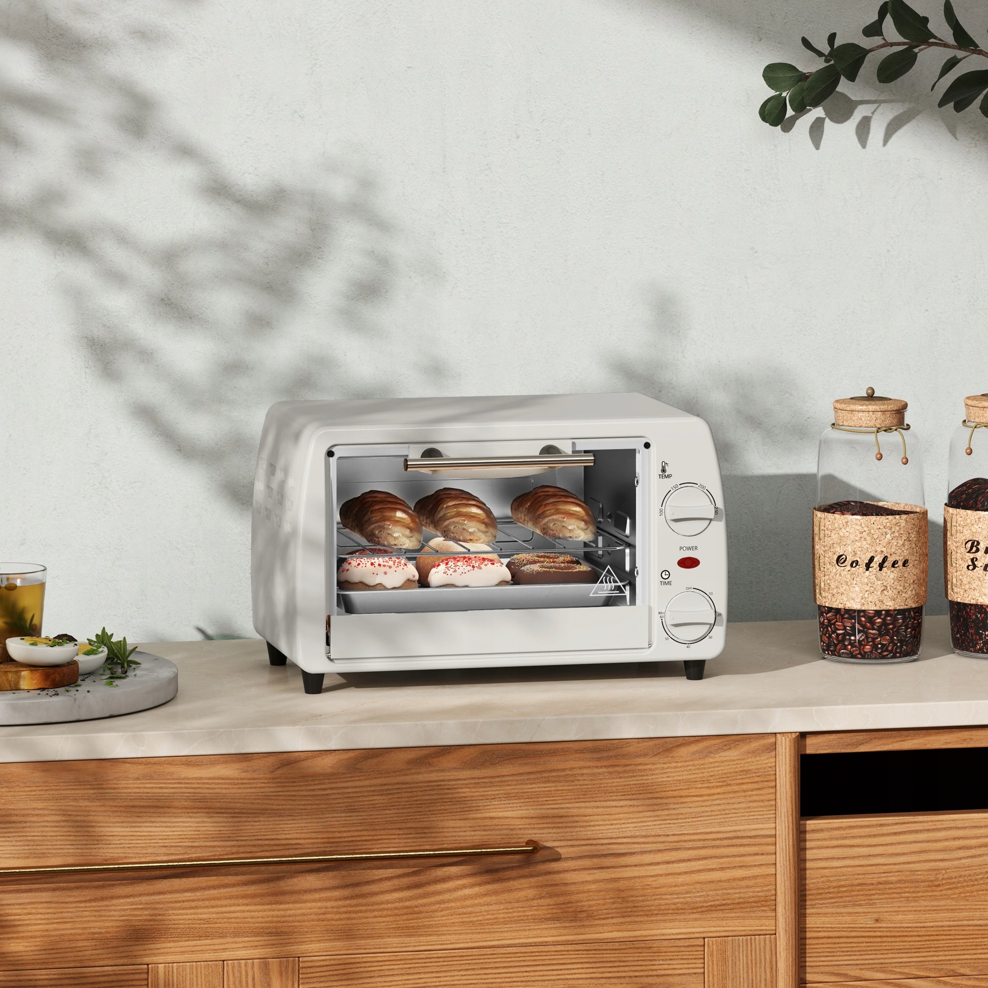 HOMCOM Mini oven 10L 750W, electric, cream, compact