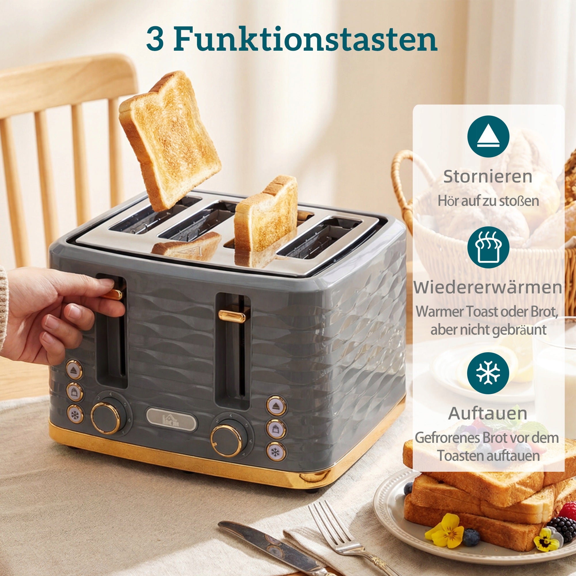 HOMCOM Toaster, Functions of heating, defrosting, cancellation, Beautiful design Packaging status original