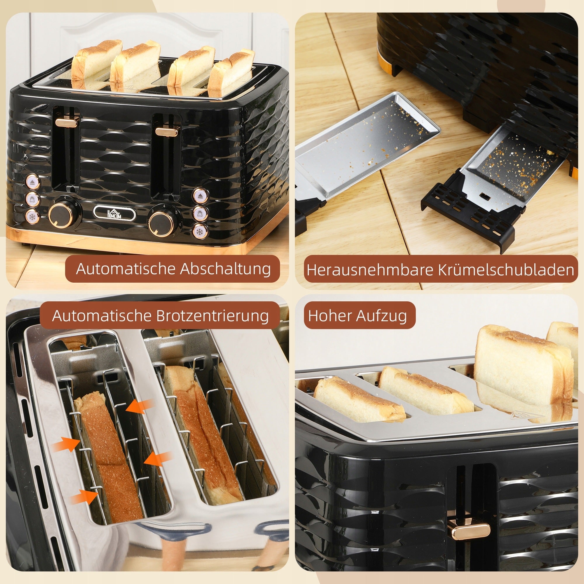 HOMCOM Toaster for 4 slices with defrost function, Black Manufacturer code 800-209V90BK