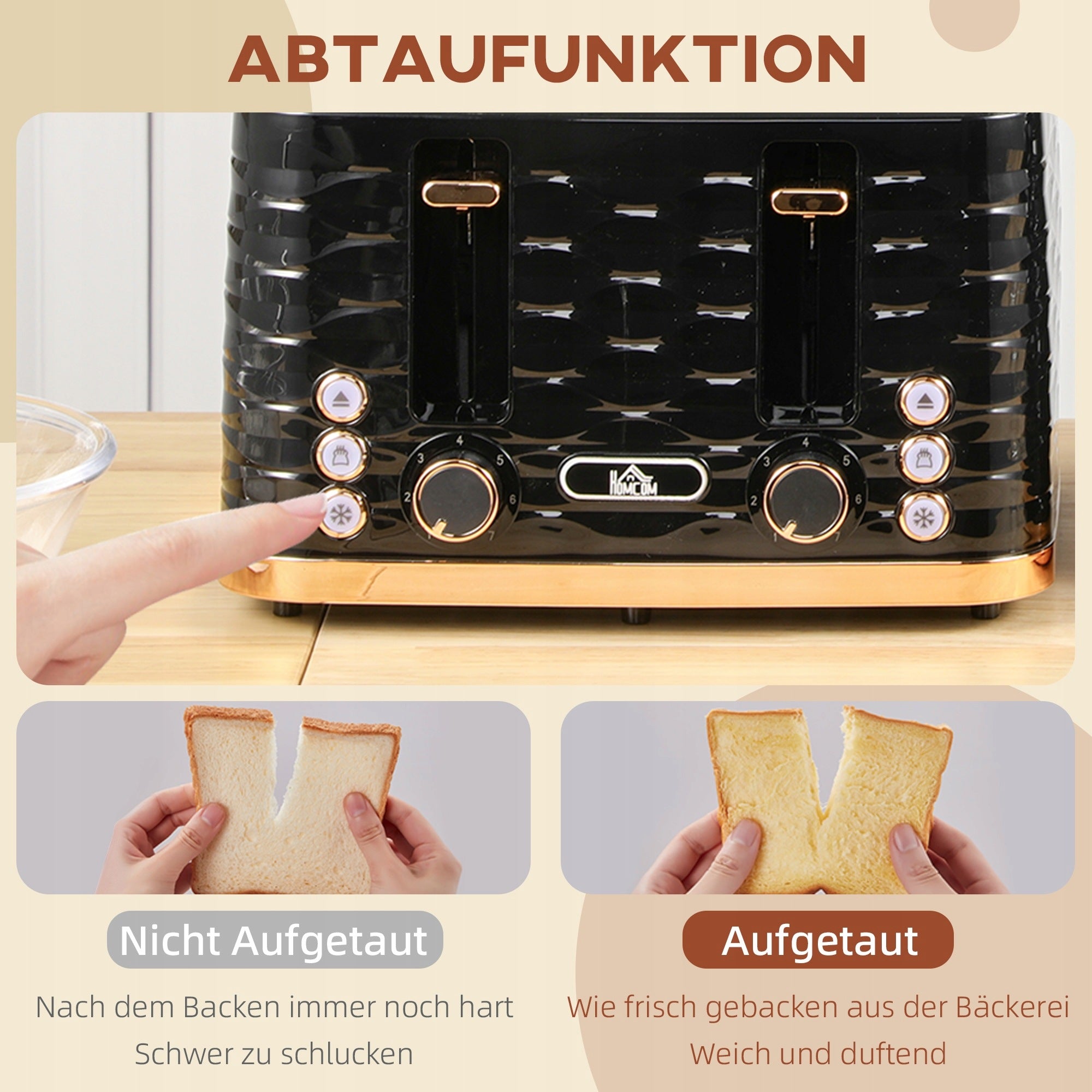 HOMCOM Toaster for 4 slices with defrost function, Black Packaging status original