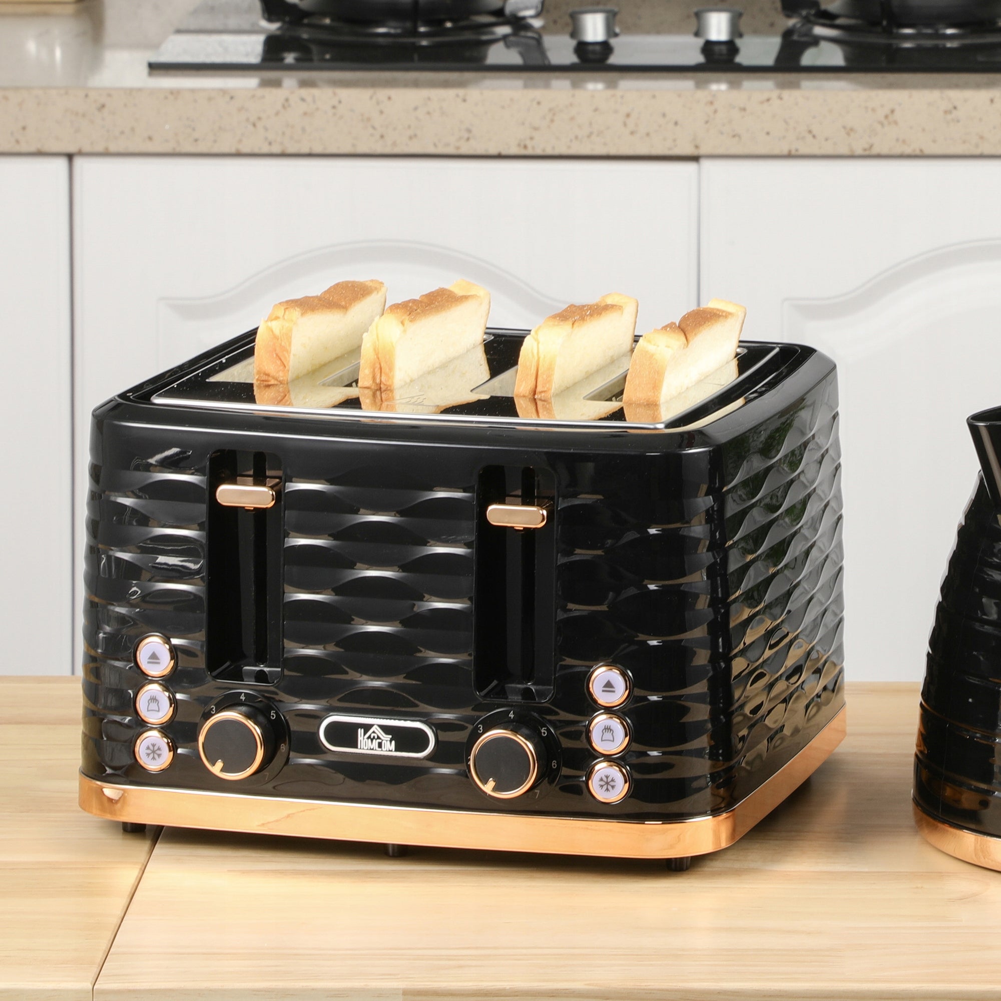 HOMCOM Toaster for 4 slices with defrost function, Black