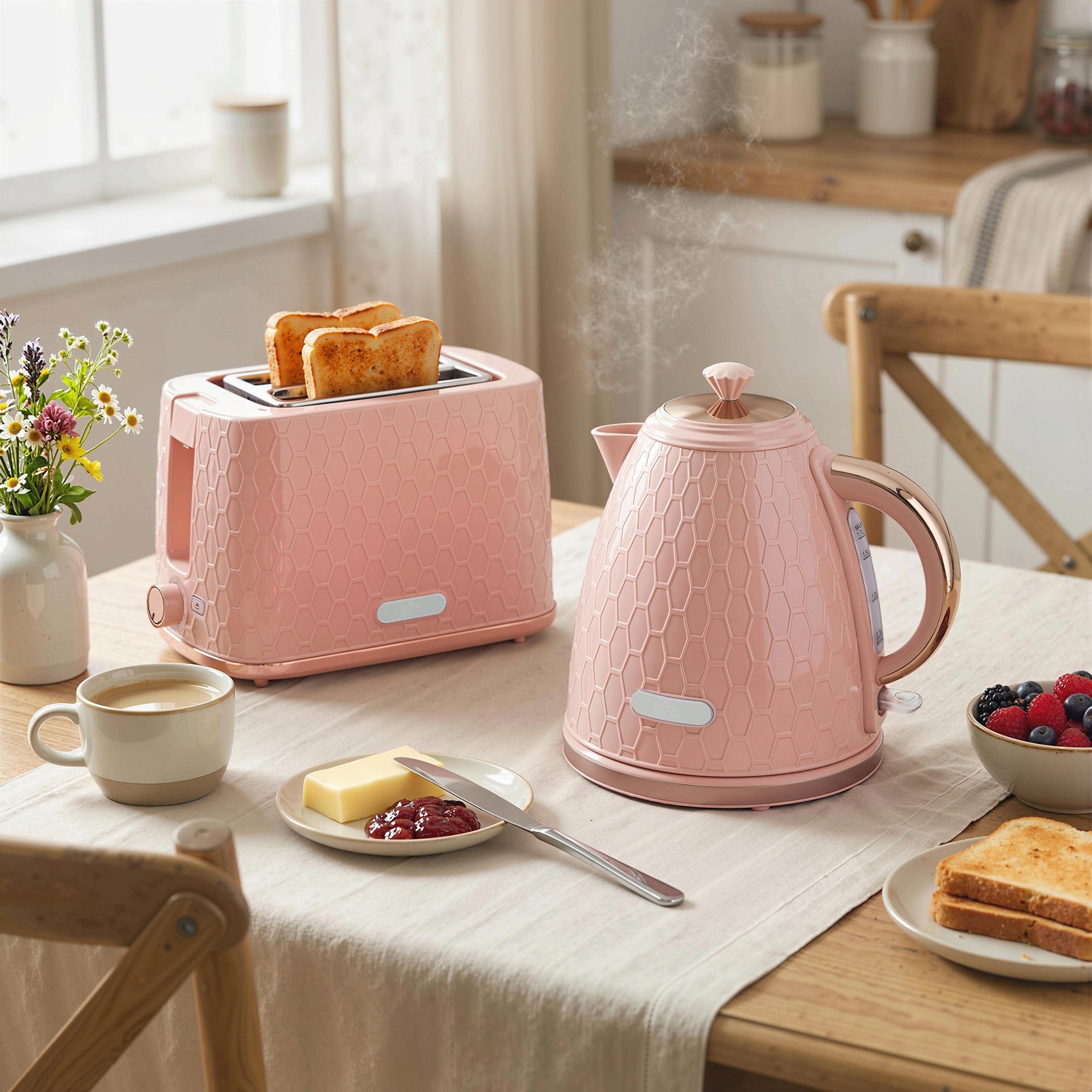 HOMCOM kettle and toaster set 1,7 l kettle and toaster PINK Manufacturer code 800-181V90PK