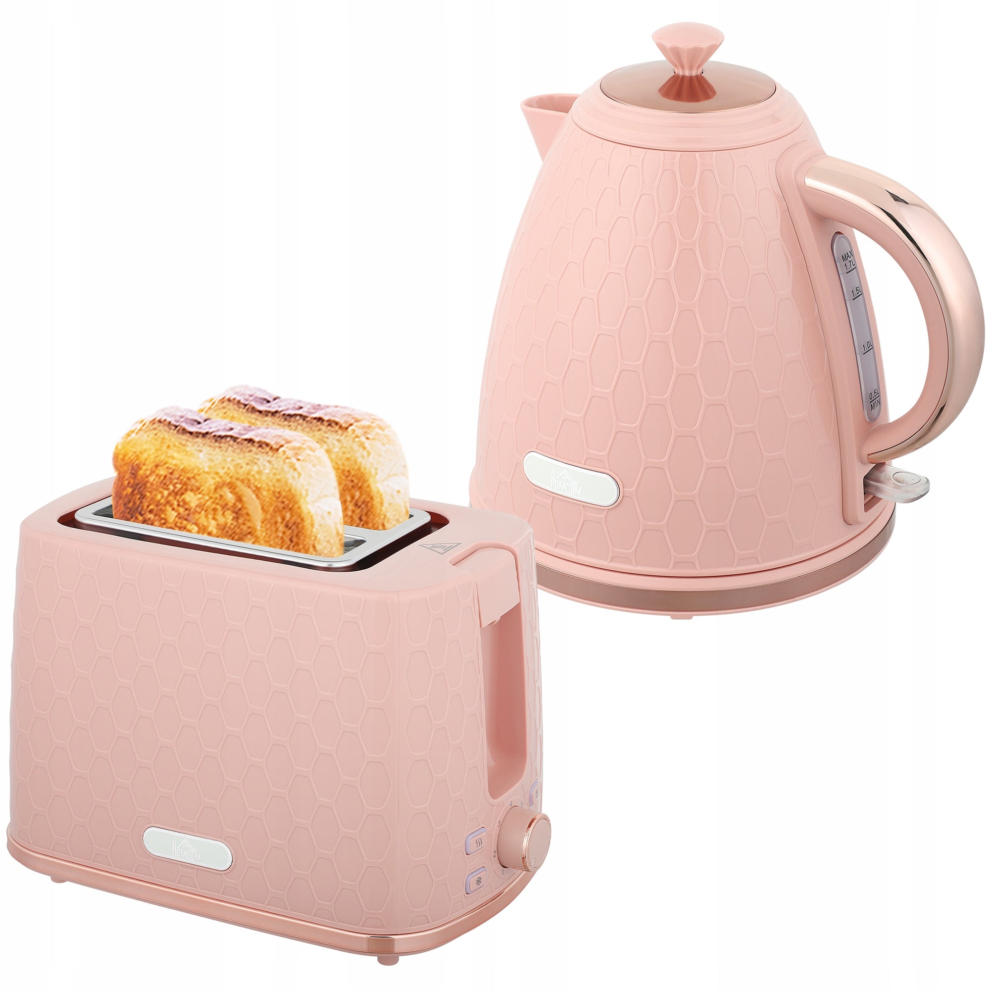 HOMCOM kettle and toaster set 1,7 l kettle and toaster PINK