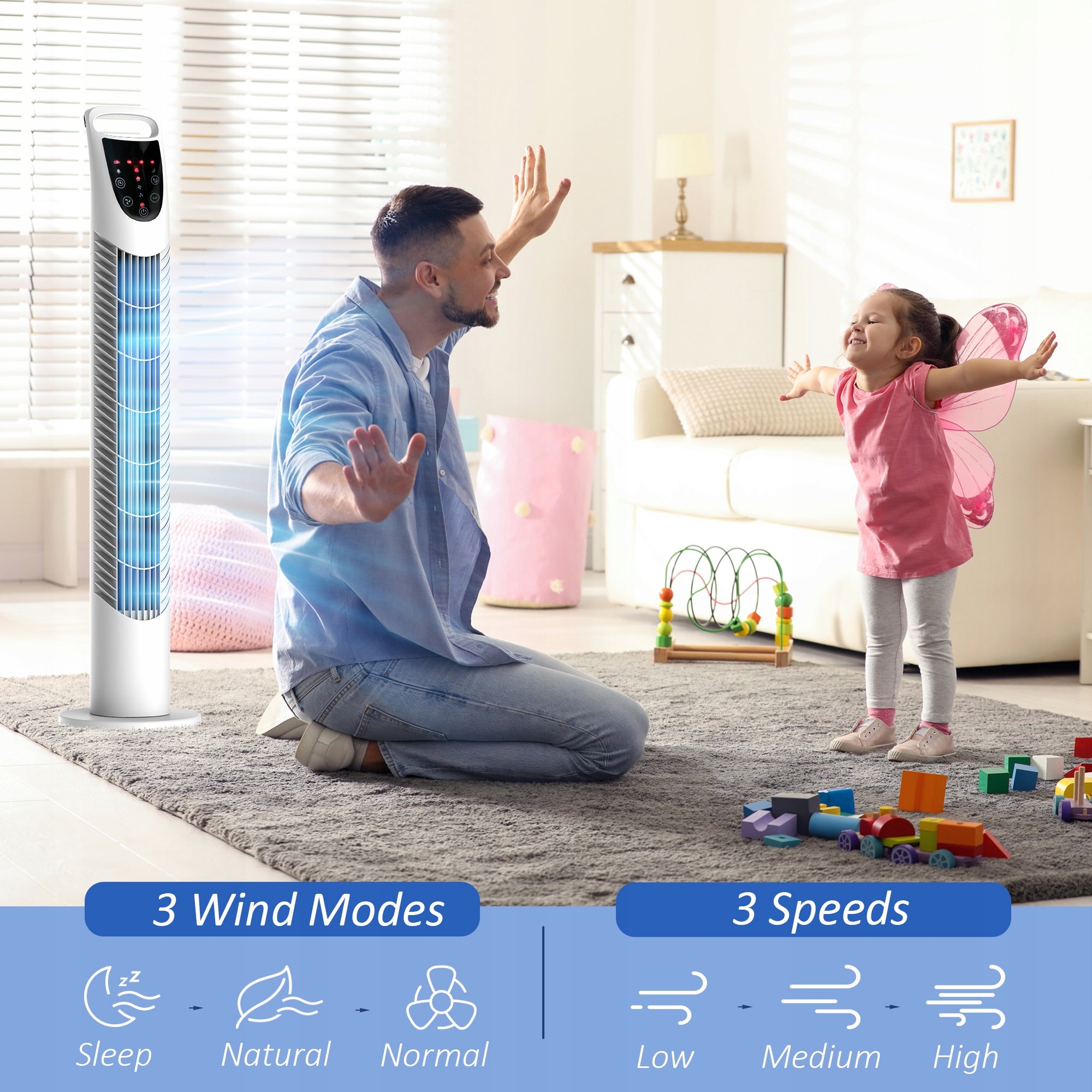 HOMCOM silent tower fan, standing, with 3 speed levels, timer Brand Homcom