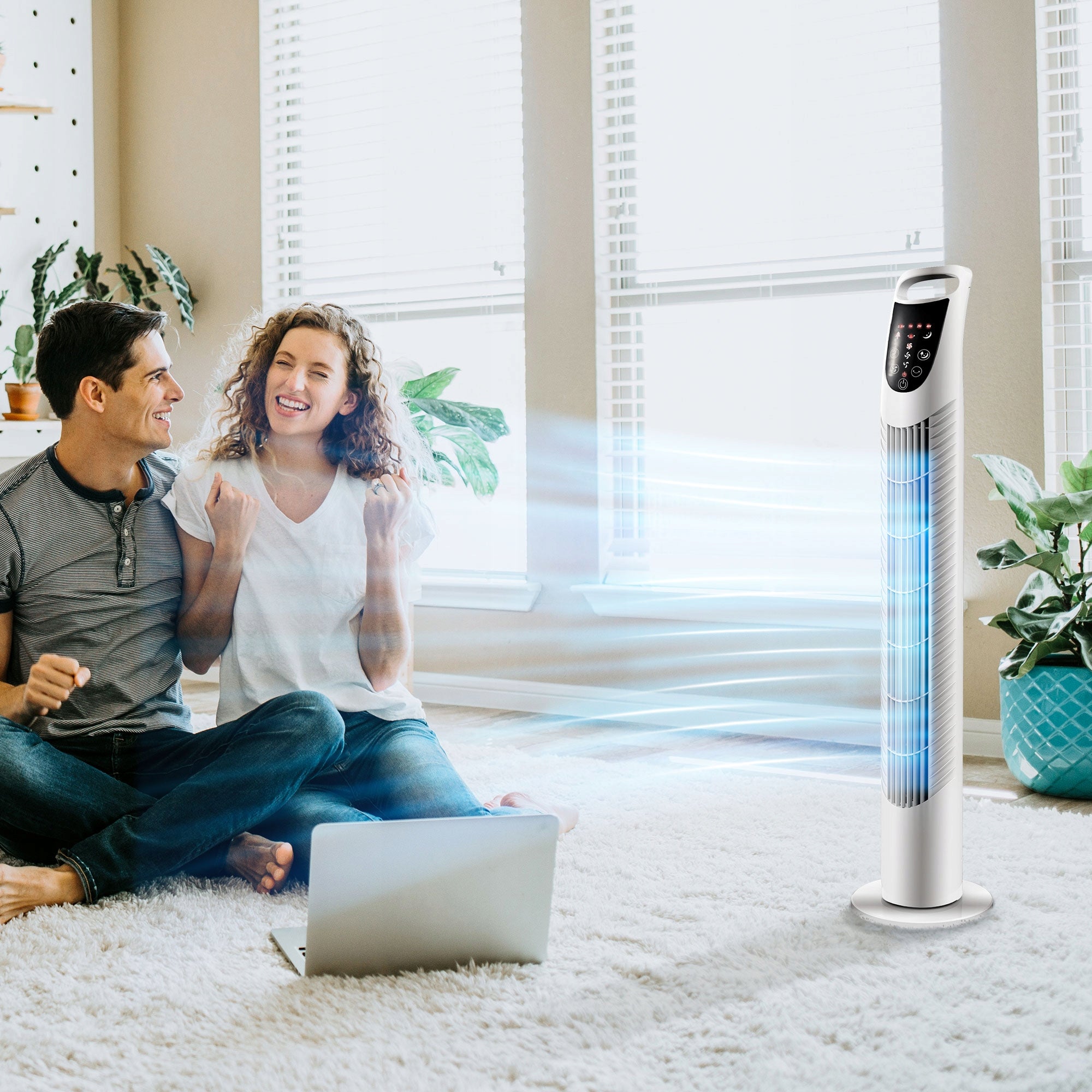 HOMCOM silent tower fan, standing, with 3 speed levels, timer Packaging status original