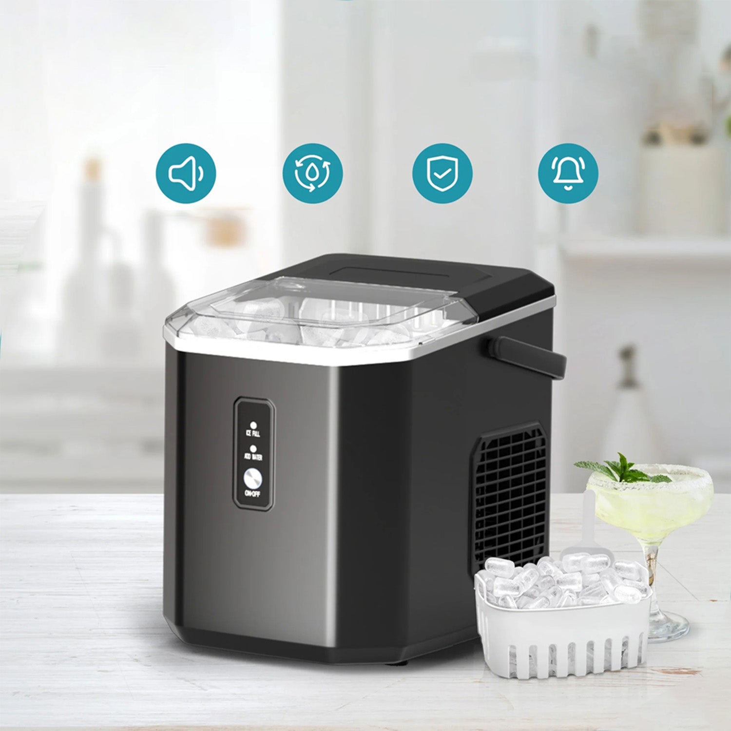 HOME ICE MAKER EFFICIENT FAST SMALL CUBE MACHINE 12KG/24H 90W Dominant color black