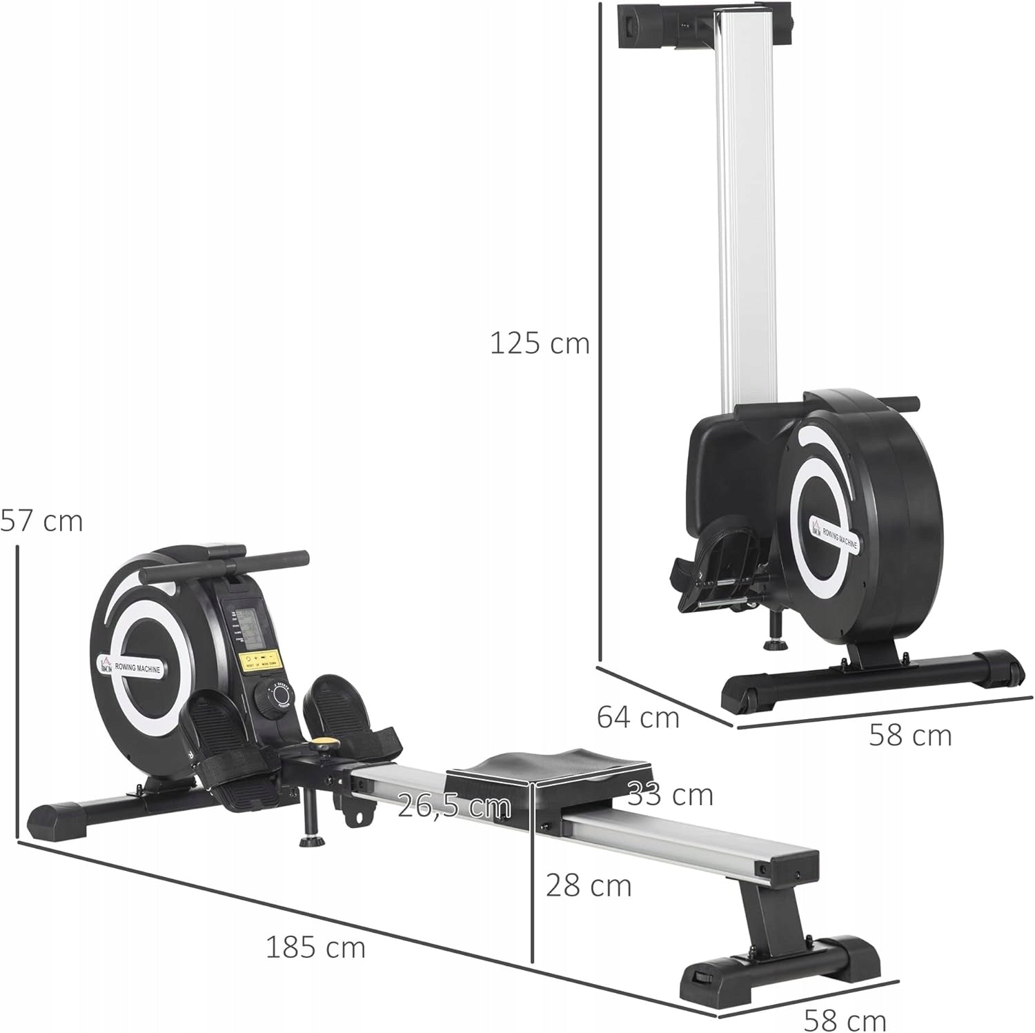 HOME MAGNETIC ROWING MACHINE 8 RESISTANCE LEVELS FOLDABLE WITH LCD UP TO 120 KG Manufacturer code wioslarz10