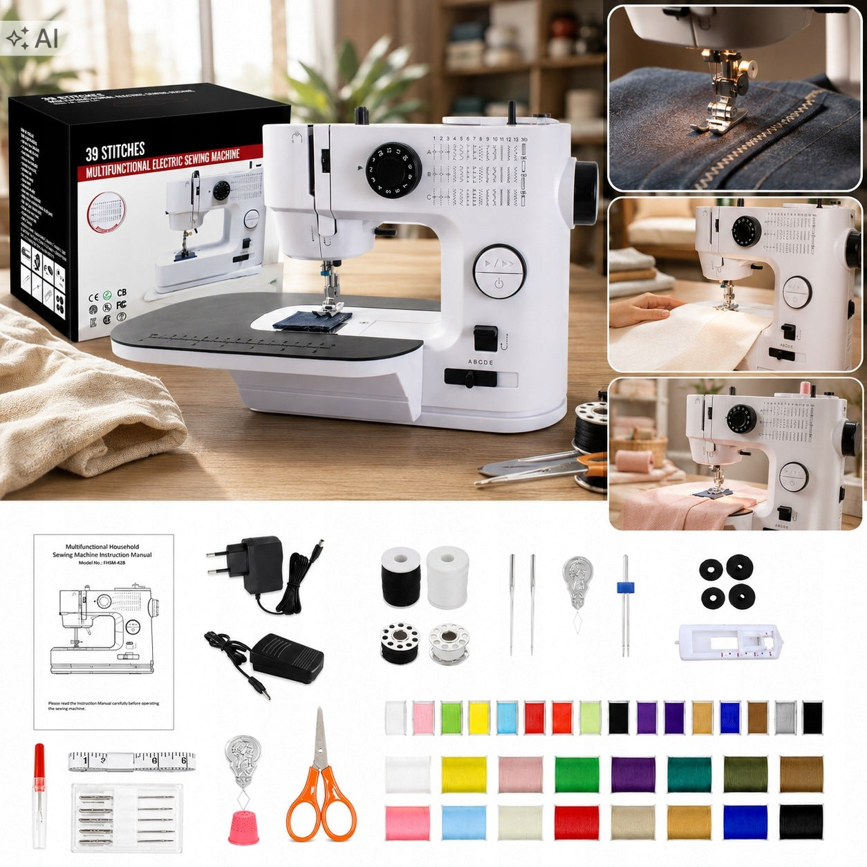 HOME SEWING MACHINE MECHANICAL 39 TYPES OF STITCHES FHSM-638 + FREEBIES Manufacturer code FHSM-638
