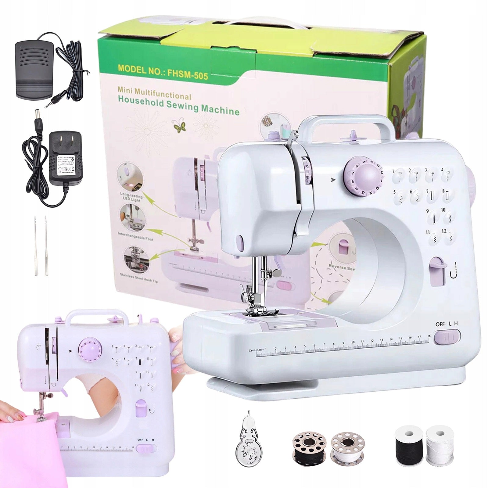 HOME SEWING MACHINE PORTABLE HOME EASY SMALL 12 STITCHES + ACCESSORIES