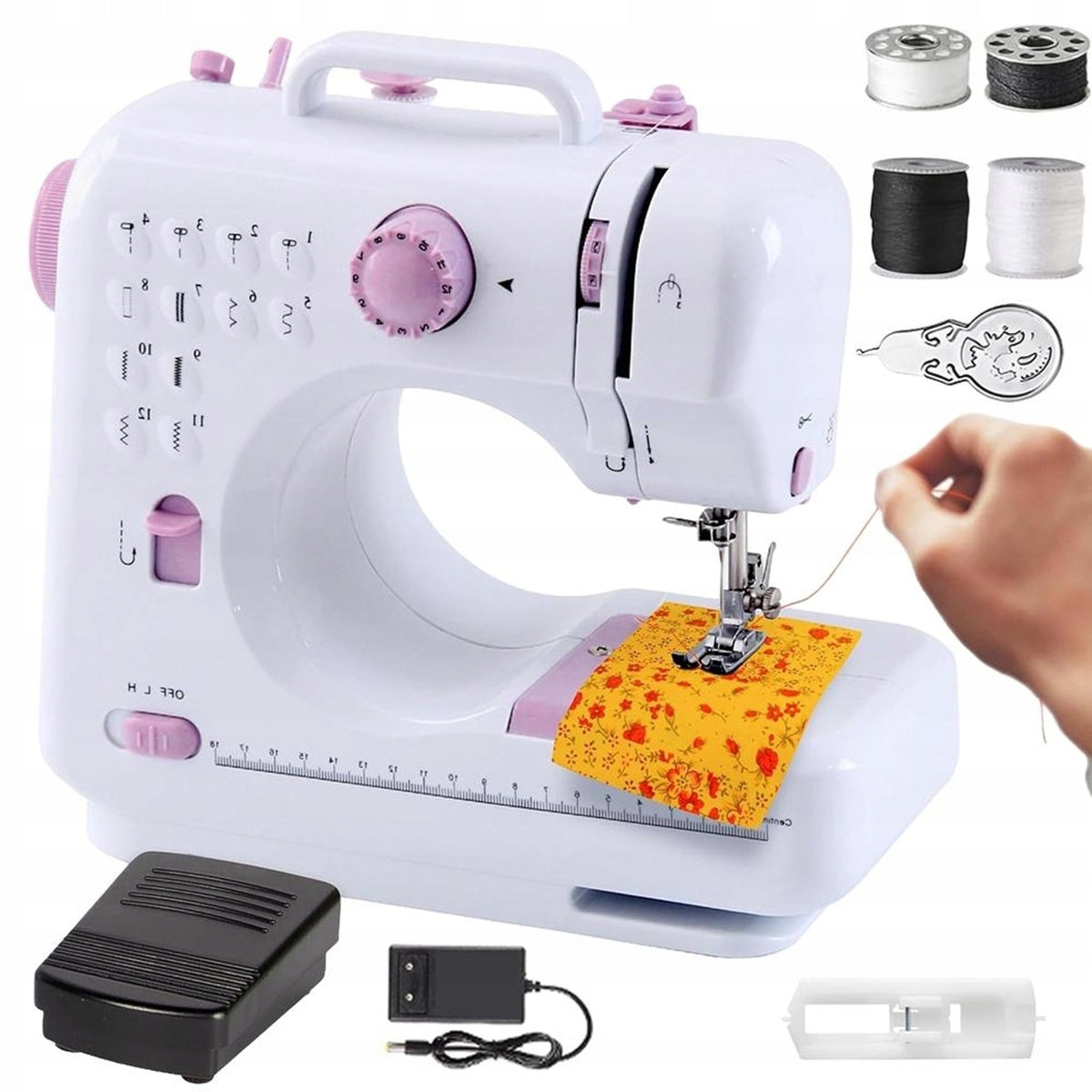 HOME SEWING MACHINE WITH DOUBLE THREAD AND TOOLBOX