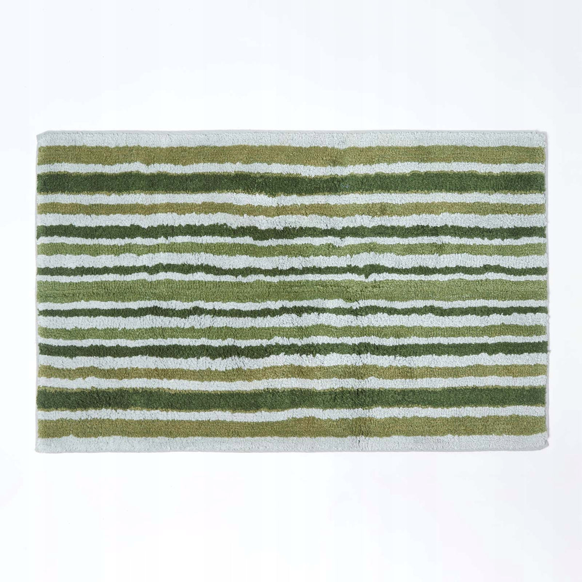 HOMESCAPES Striped Cotton Bathroom Rug in Green