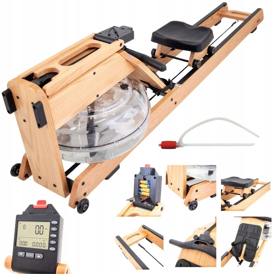 HOMIT Stylish Wooden Oak Rowing Machine Water Ergometer Kinomap LCD
