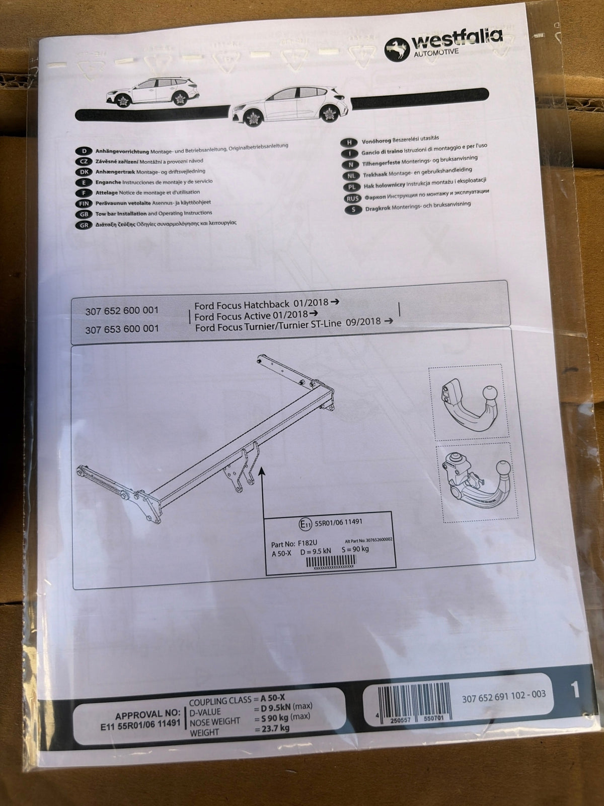 HOOK BALL FORD FOCUS NEW CLIP-IN WESTFALIA NEW 314251660001 Packaging status original