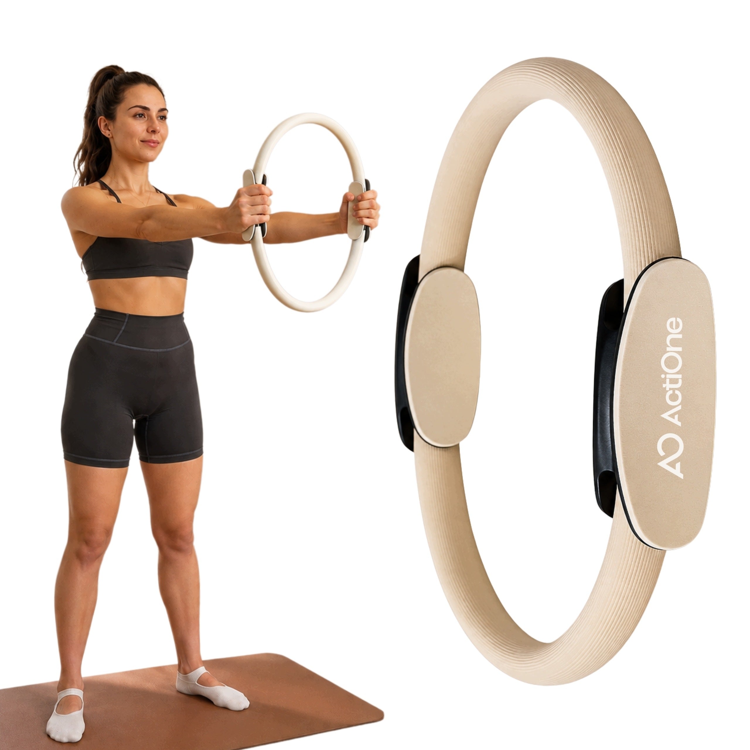 HOOP RING FOR PILATES YOGA EXERCISE WHEEL FITNESS BEIGE 38CM ACTIONE