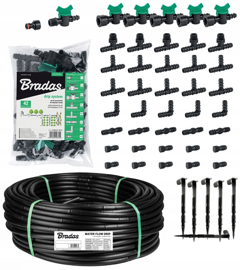 HOSE DRIP LINE DRIP IRRIGATION 100M + 92 ELEMENTS BRADAS