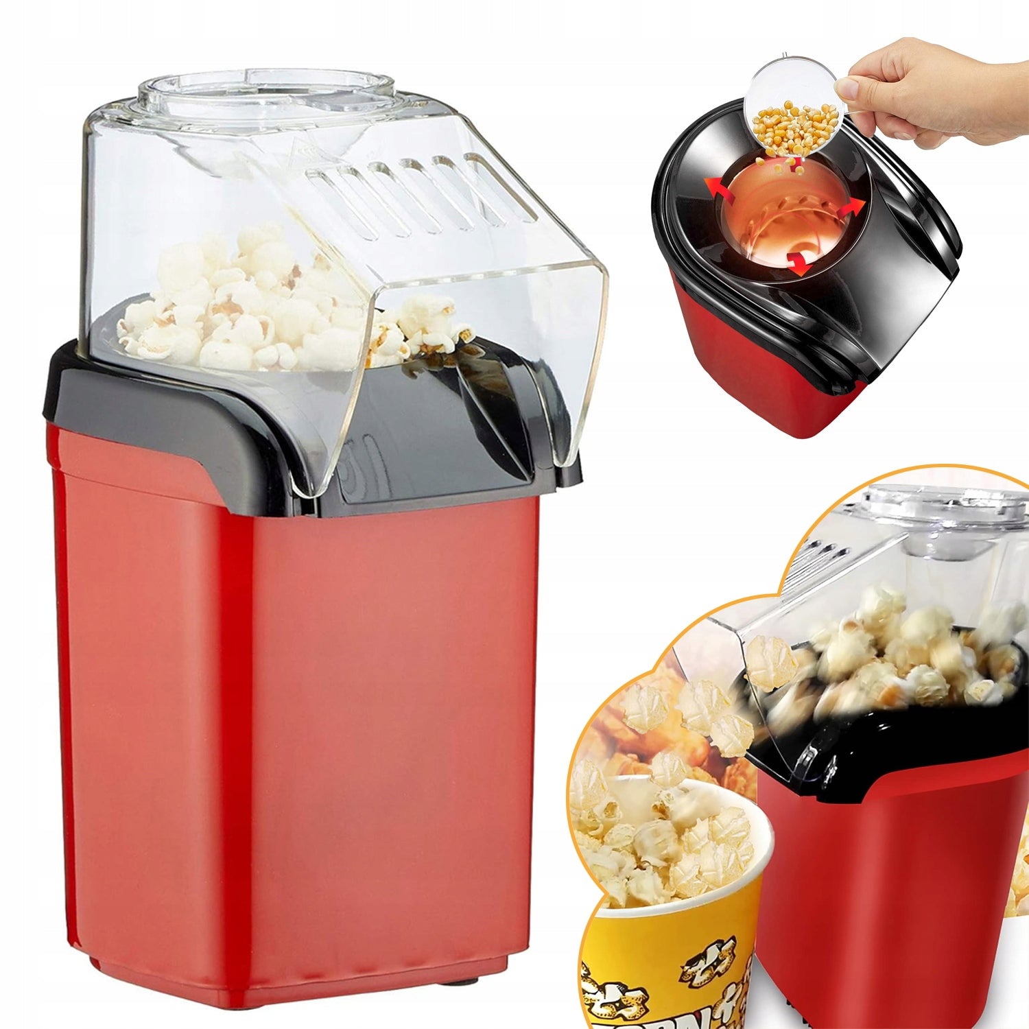 HOT AIR POPCORN MACHINE, 1200W, IN NON-SLIP PADS
