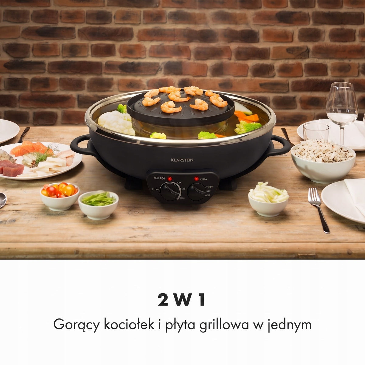 HOT POT FRYING PAN WITH GRILL PLATE ELECTRIC GRILL 2IN1 5L 1350W LID Power rating 1350 W