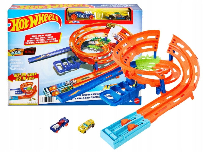 HOT WHEELS LET'S RACE TRACK SET TWISTED LOOP + 2 cars