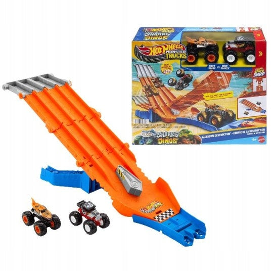 HOT WHEELS MONSTER TRUCK Race with demolition track set + 2 cars JFR07