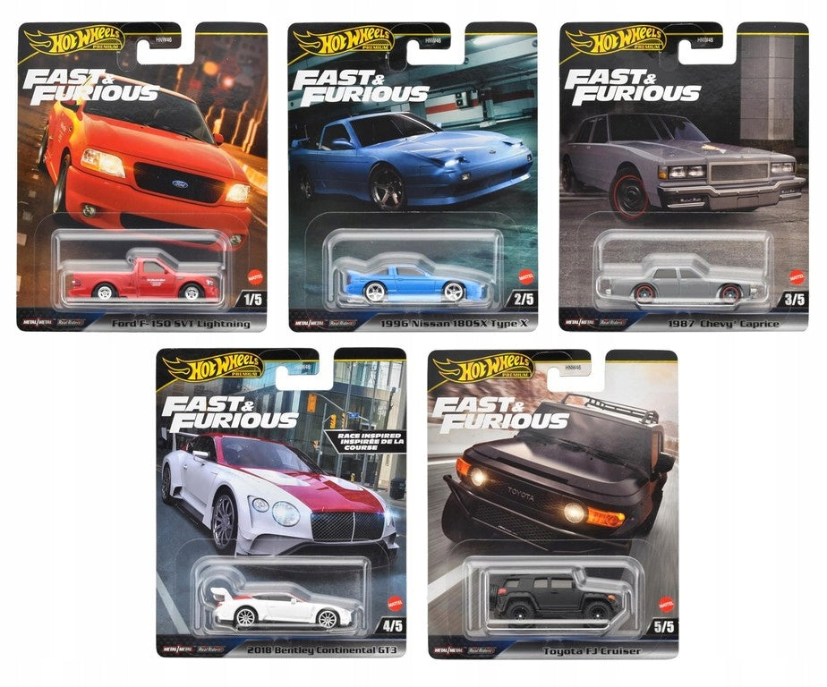 HOT WHEELS PREMIUM FAST & FURIOUS set of 5 cars HRT98,99, HVR62,63 HYP75