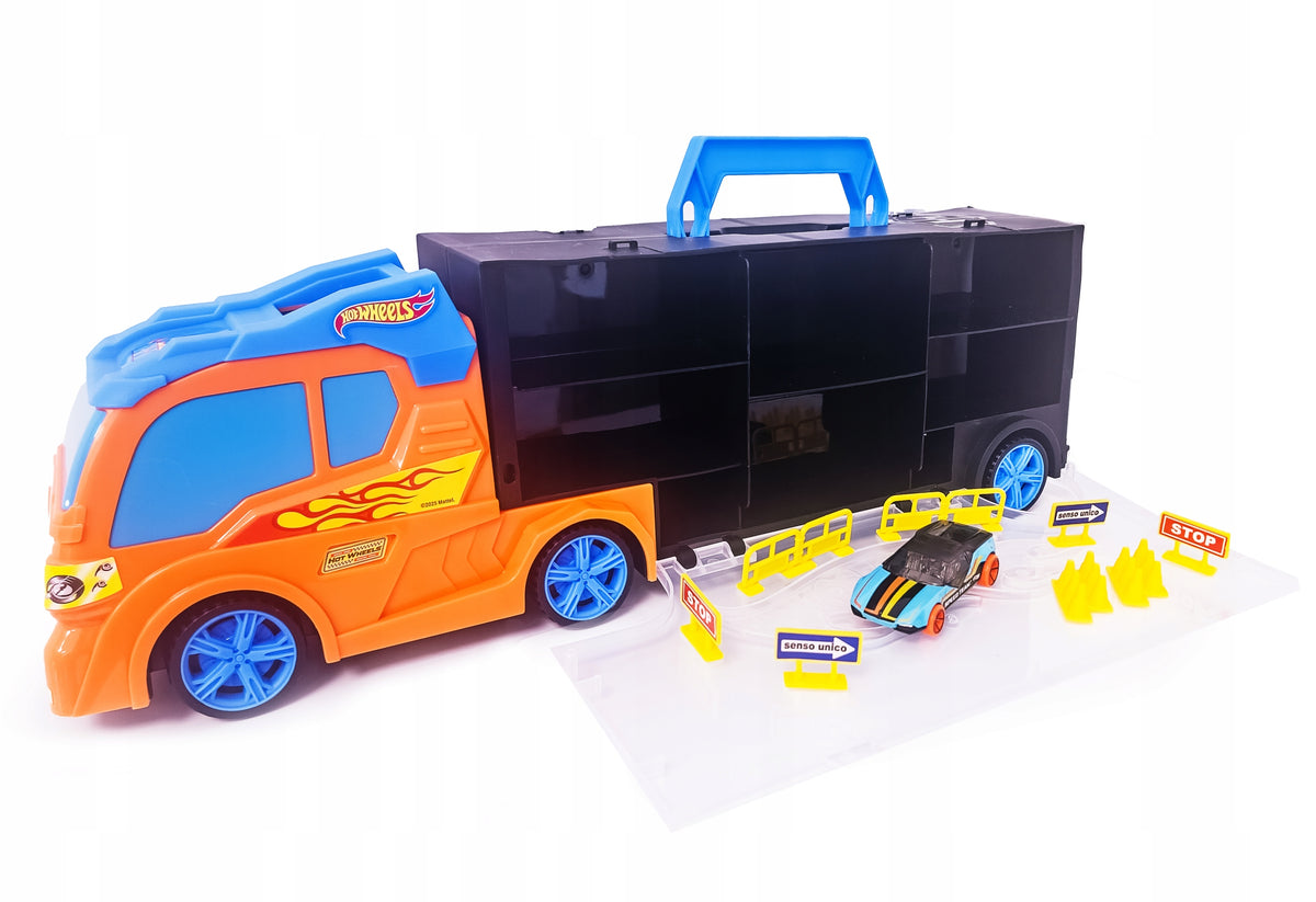 HOT WHEELS SET 3IN1 TRUCK TRANSPORTER FOR 12 CARS SUITCASE+AUTO AND SIGNS EAN (GTIN) 8017293420400