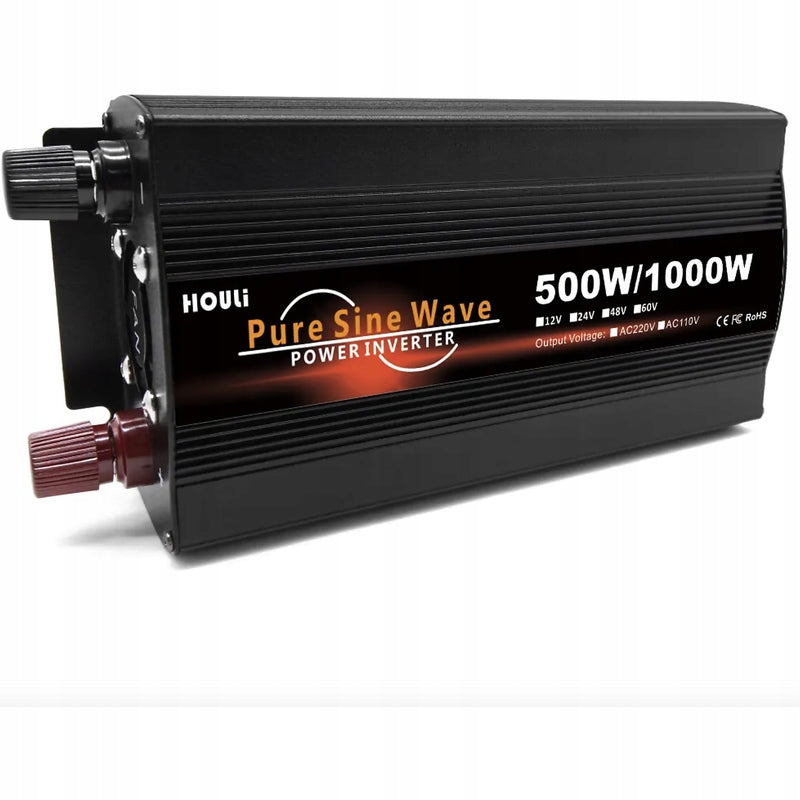 HOULI 12 V to 230 V converter, 500 W/1000 W, pure sine wave,