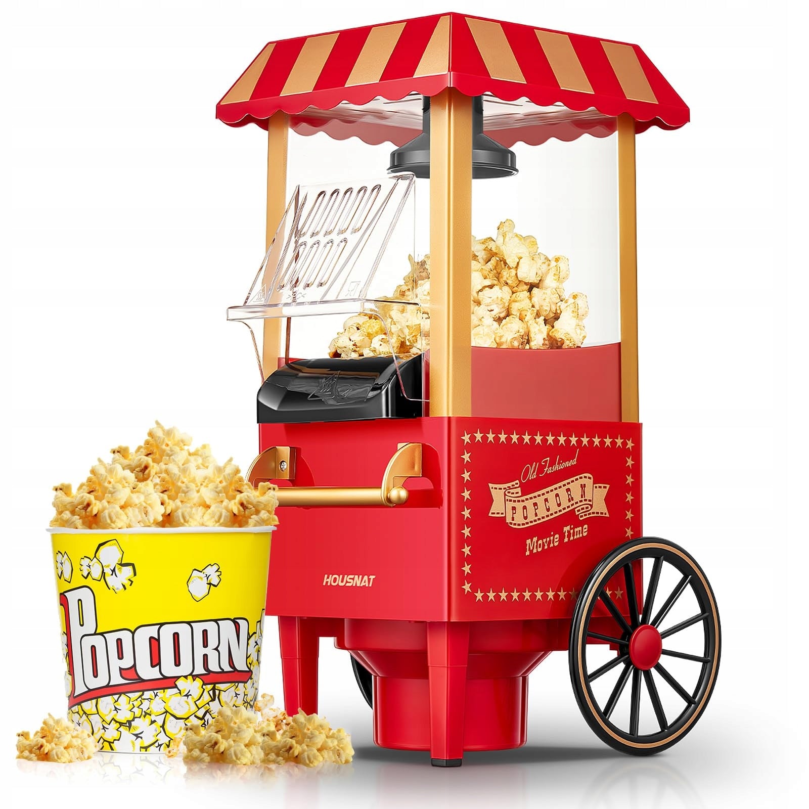 HOUSNAT Retro Popcorn Machine 1200W Fat Free Red