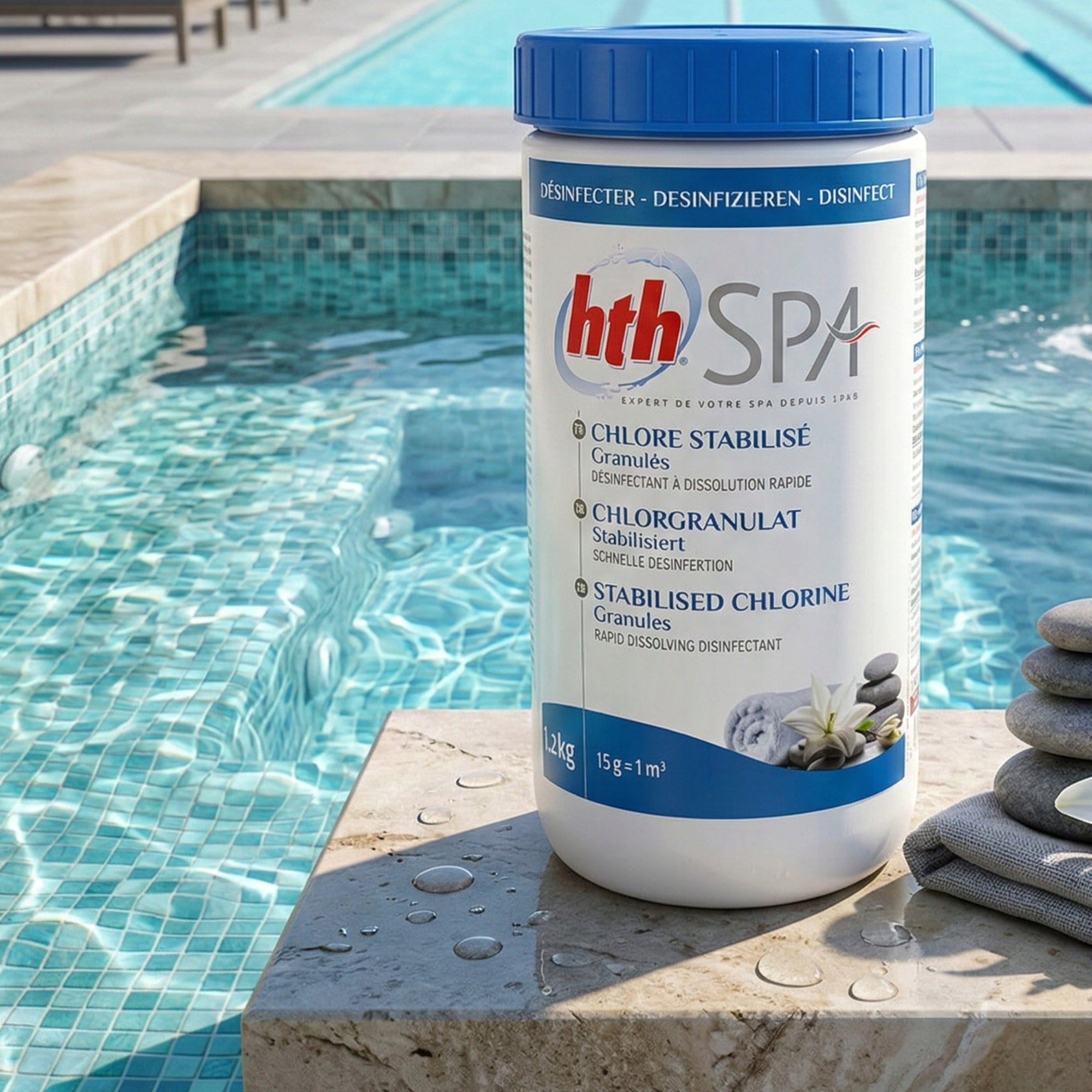 HTH Spa stabilized chlorine granules 1,2kg for SPA Swimming pool WannaSPA Brand HTH