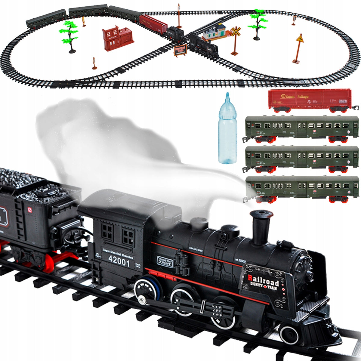 HUGE ELECTRIC RAILWAY 7m RAIL KING SMOKE TRACK TRAIN WAGONS LIGHT Brand Kruzzel