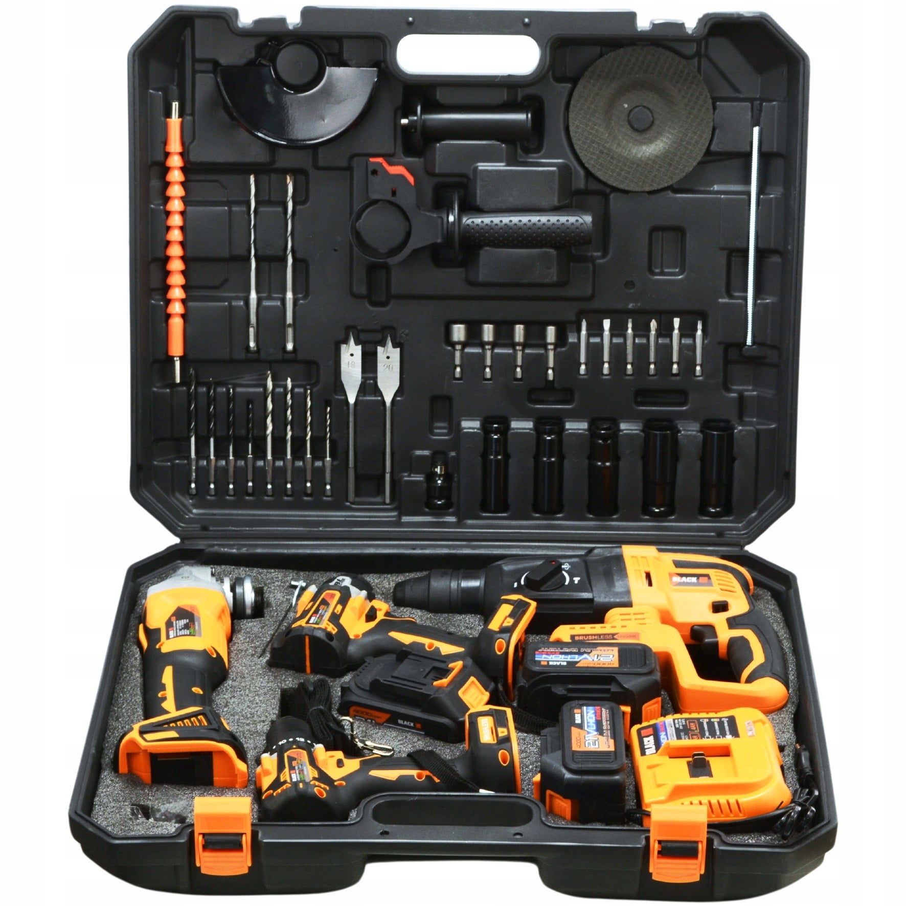 HUGE SET OF TOOLS AKU 3X 4AH 21V 4in1 HAMMER GRINDER SCREWDRIVER WRENCH Brand Black