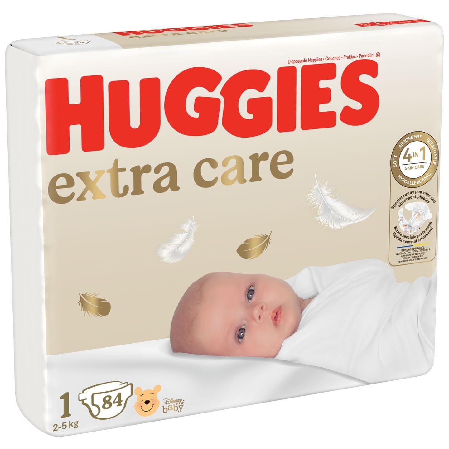 HUGGIES diapers Extra Care size 1 (2-5 kg ) Mega 84 pcs. Packaging status original
