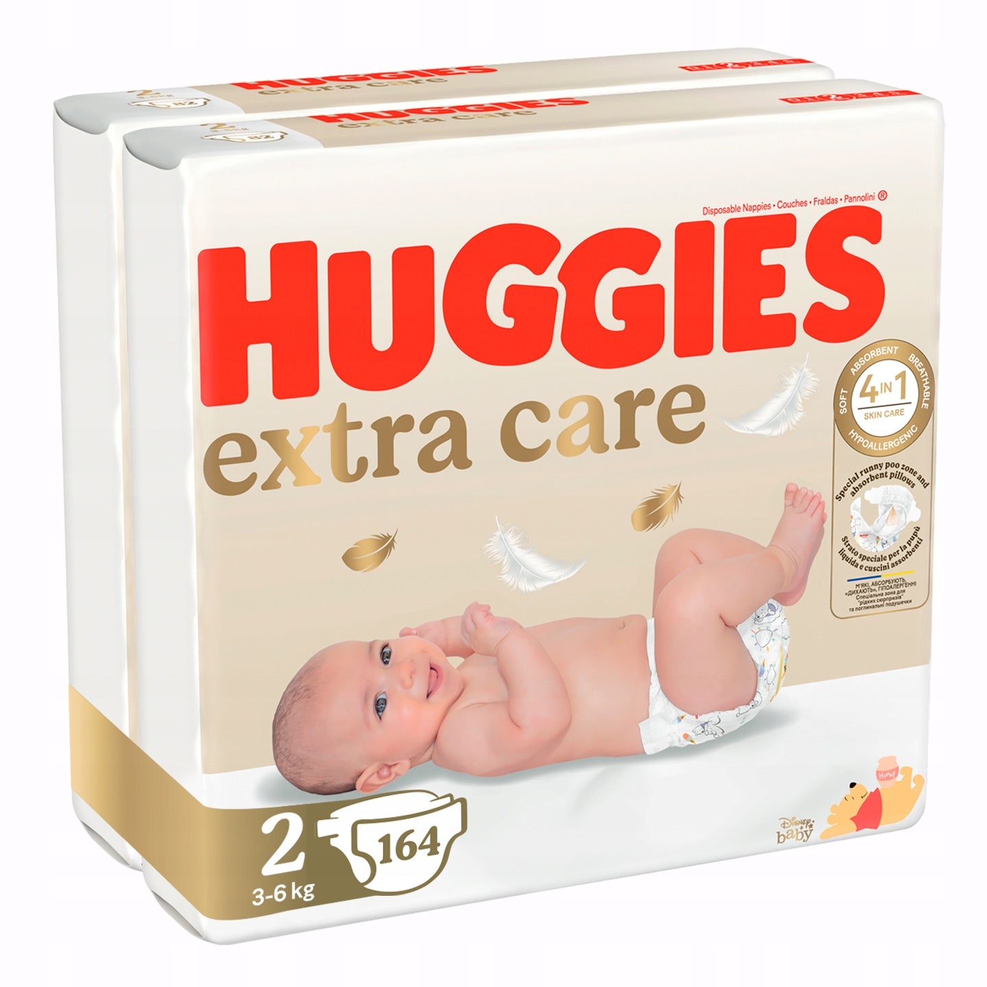 HUGGIES diapers Extra Care size 2 (3-6kg) 2x82 pcs Packaging status original