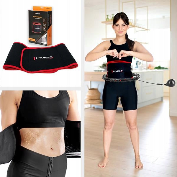 HULA HOOP SET HHW02 BLACK WITH PROJECTIONS AND WEIGHT HMS + BELT BR163 RED Color black