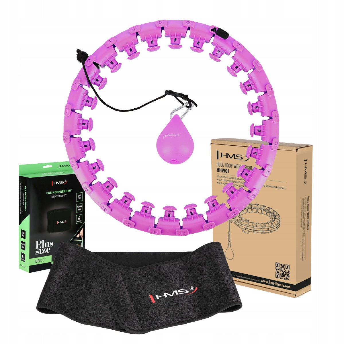 HULA HOOP SET HHW12 VIOLET WITH PROJECTIONS AND WEIGHT HMS + BELT BR163