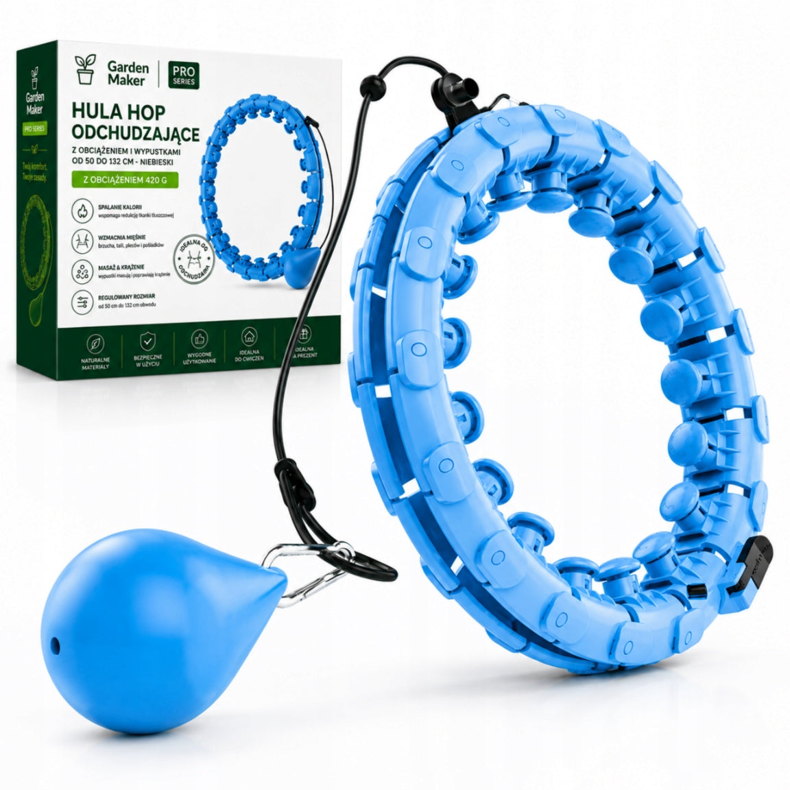 HULA HOP WITH PROJECTIONS MASSAGER Blue Adjustable SLIMMING 50-132cm