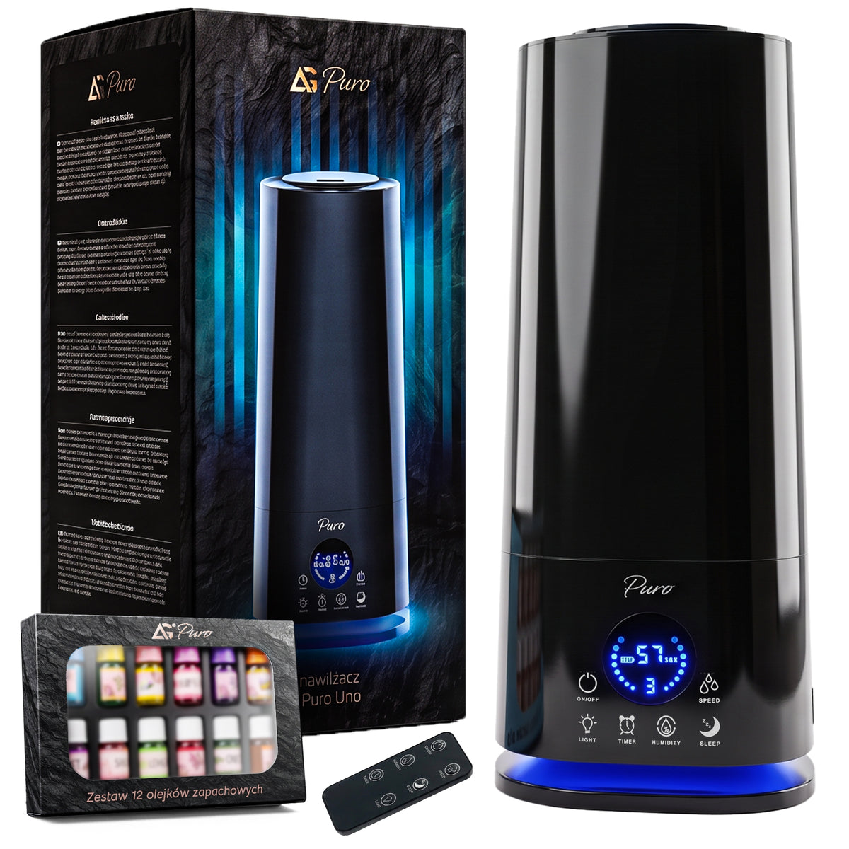 HUMIDIFIER 5,5L IONIZER 320 ml/h AROMATHERAPY DIFFUSER+12x OILS