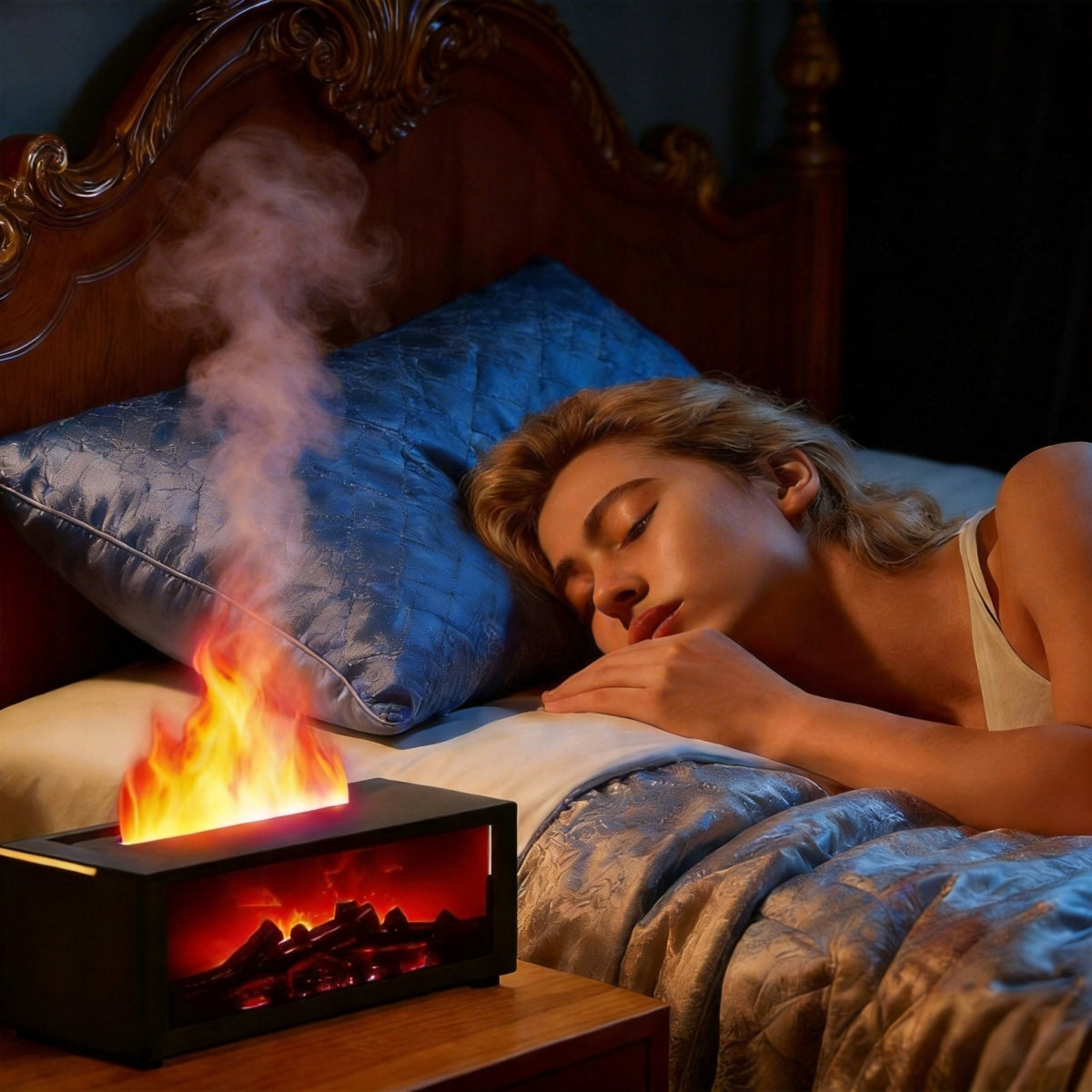 HUMIDIFIER AIR FIREPLACE NIGHT LIGHT FLAME EFFECT LED DIFFUSER REMOTE CONTROL Dominant color black