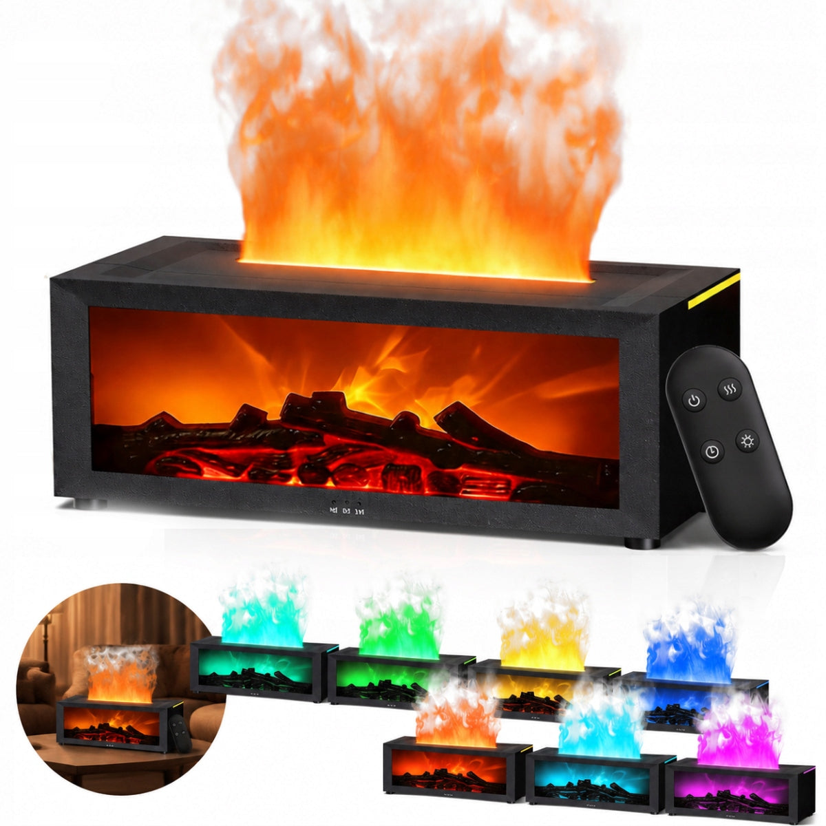 HUMIDIFIER AIR FIREPLACE NIGHT LIGHT FLAME EFFECT LED DIFFUSER REMOTE CONTROL