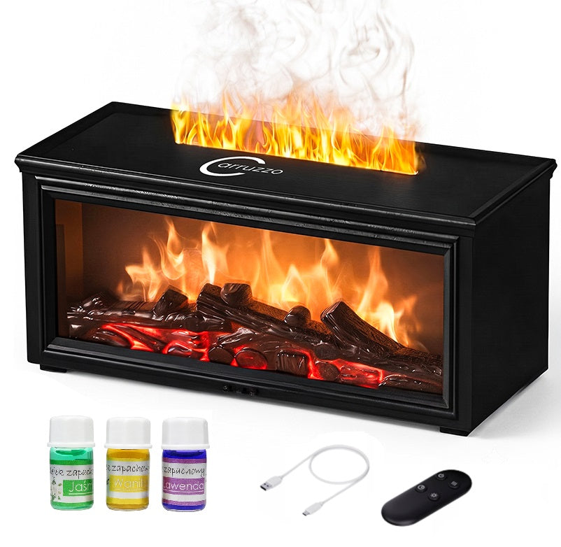 HUMIDIFIER AROMA DIFFUSER FIREPLACE ILLUMINATED + OILS REMOTE CONTROL