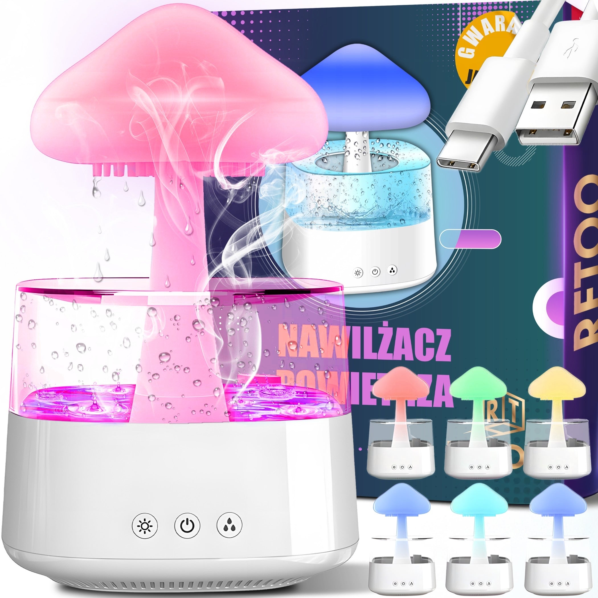 HUMIDIFIER DIFFUSER AROMATHERAPY LED LAMP CLOUD MUSHROOM RAIN