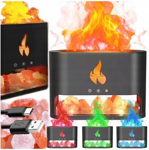 HUMIDIFIER DIFFUSER FIREPLACE LED NIGHT LIGHT FLAME EFFECT SALT